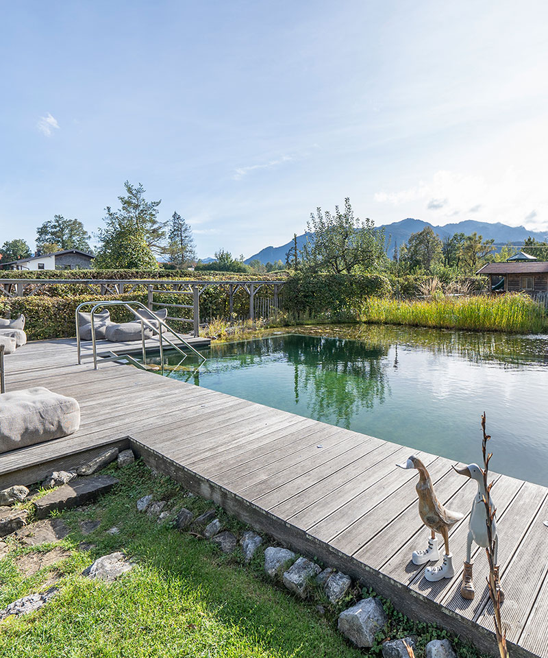 Landhaus-Benediktenhof-Arzbach-Schwimmteich-im-Sommer